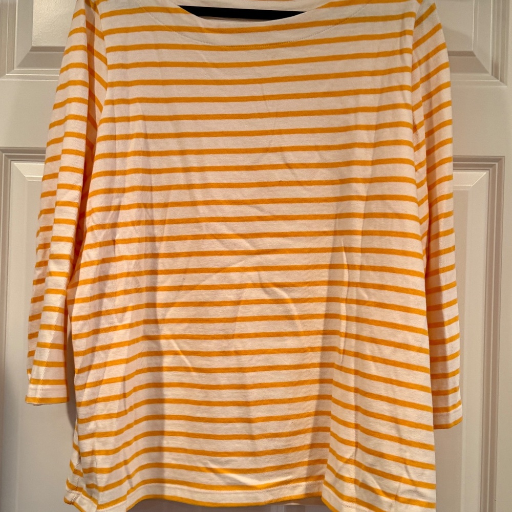 Lands End yellow white stripe top 3/4 sleeve 2x - Picture 2 of 2